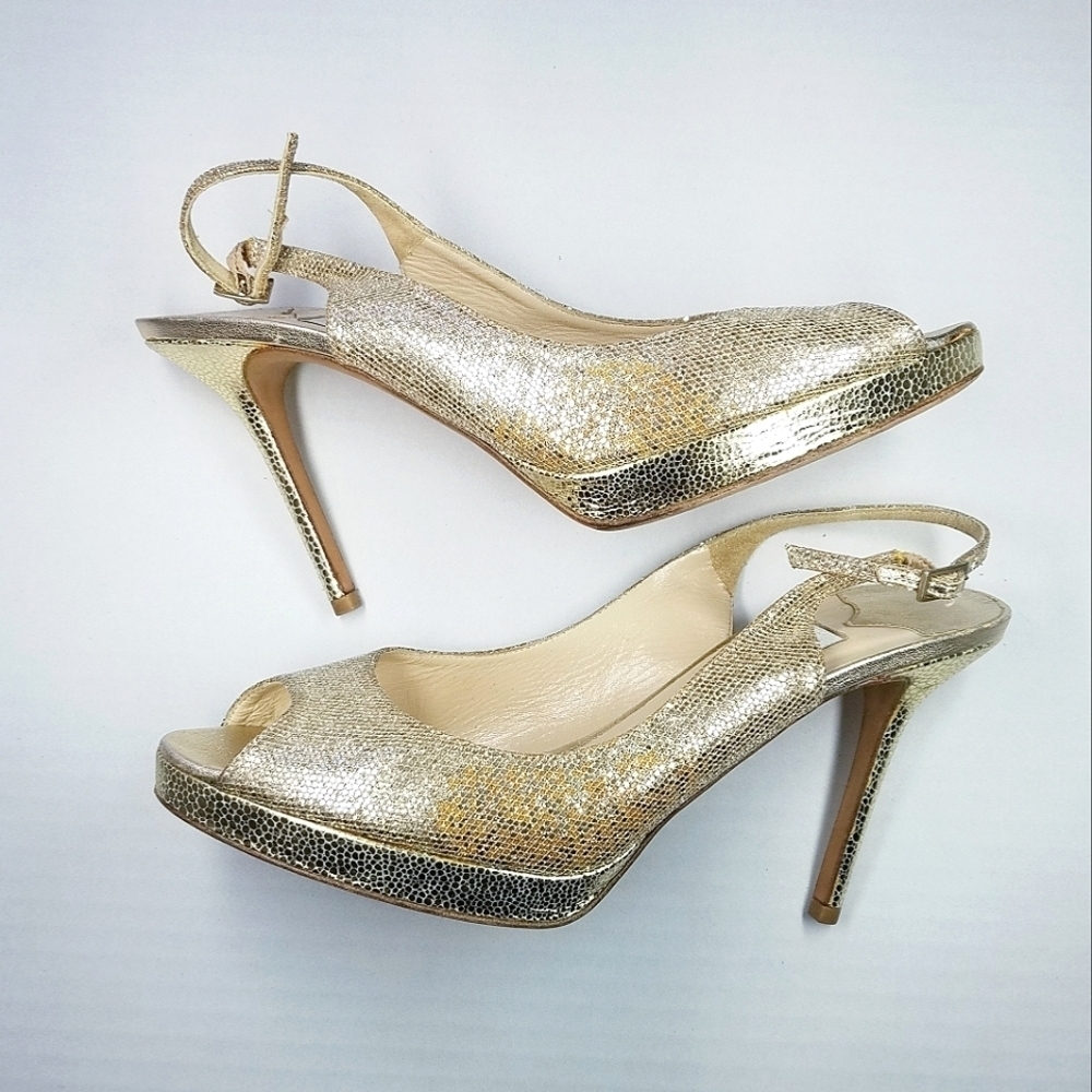 🌸 Jimmy Choo | Golden Slingback Peep toe heels‎